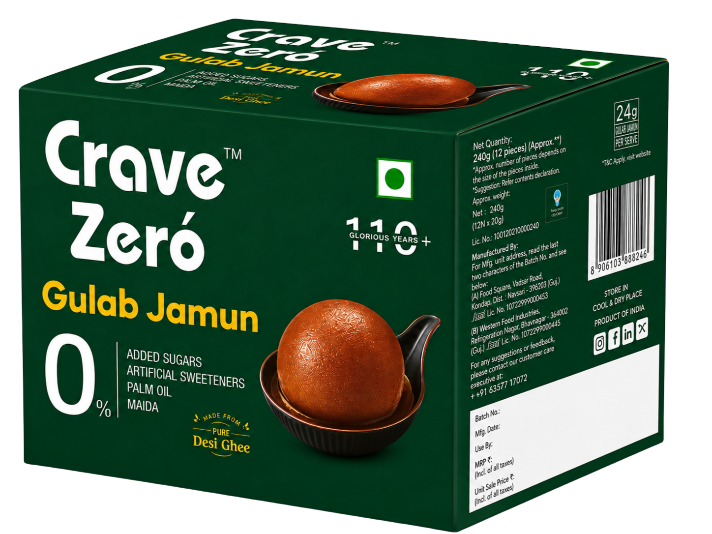 Crave Zero no added sugar Gulab Jamun pack